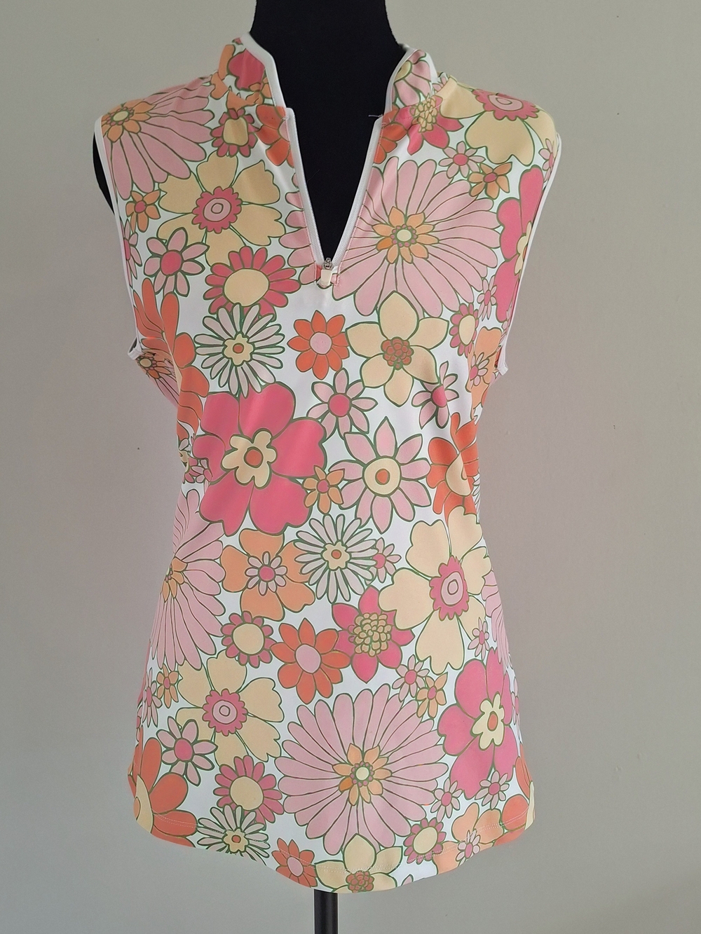 Smith & Quinn Floral Zip-Front Sleeveless Tank Top - Pink And Peach